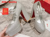 Christian Louboutin Platform Pump in Silver Glittered Calf Leather Replica
