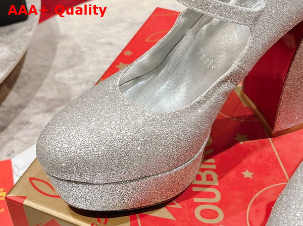 Christian Louboutin Platform Pump in Silver Glittered Calf Leather Replica
