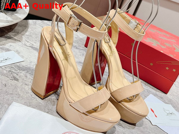 Christian Louboutin Platform Sandal in Beige Patent Calfskin Replica