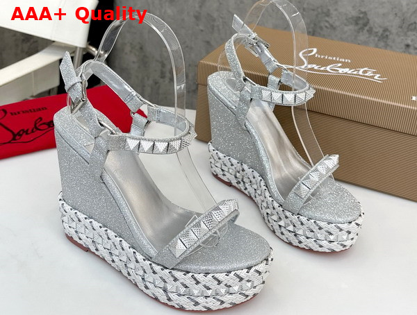 Christian Louboutin Pyraclou Platform Sandal in Silver Replica