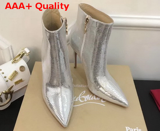Christian Louboutin So Kate Booty in Silver Lizard Print Leather Replica