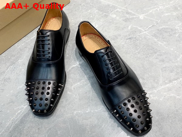 Christian Louboutin Spikes Derbies in Black Calf Leather for Men Replica