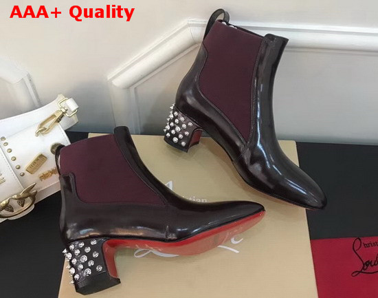 Christian Louboutin Study Ankle Boot in Bordeaux Shiny Calfskin Replica