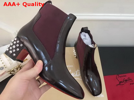 Christian Louboutin Study Ankle Boot in Bordeaux Shiny Calfskin Replica