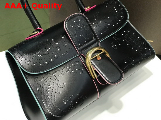 Delvaux Brillant East West Mini Bag in Black Perforated Leather Replica