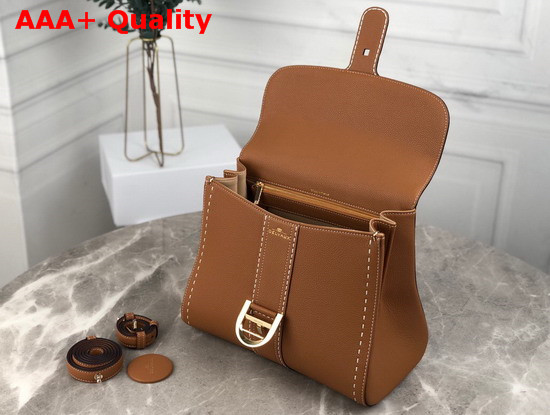 Delvaux Brillant MM Satchel in Brown Grain Leather with Hand Stitching Details Replica