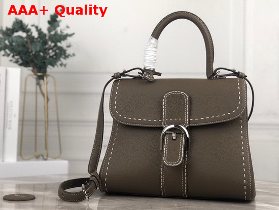 Delvaux Brillant MM Satchel in Taupe Grain Leather with Hand Stitching Details Replica