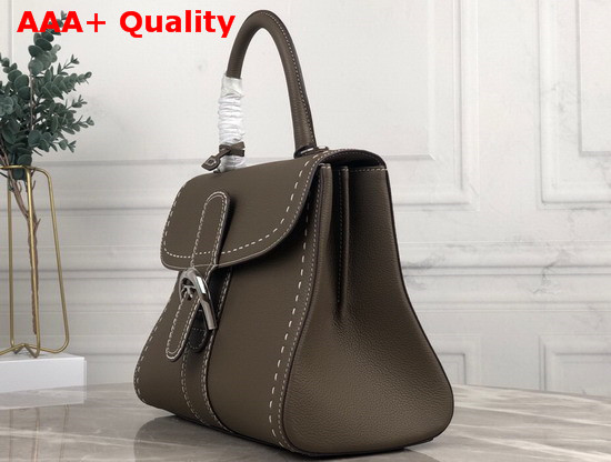 Delvaux Brillant MM Satchel in Taupe Grain Leather with Hand Stitching Details Replica
