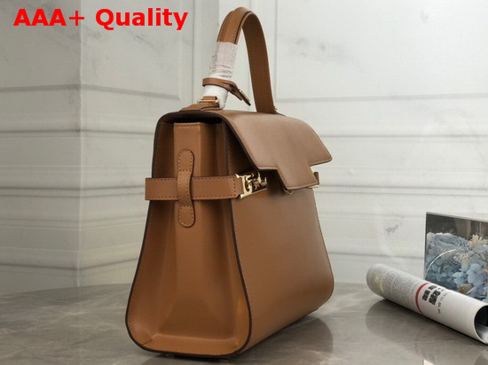 Delvaux Tempete MM Top Handle Bag in Brown Calfskin Leather Replica