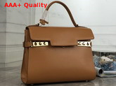 Delvaux Tempete MM Top Handle Bag in Brown Calfskin Leather Replica