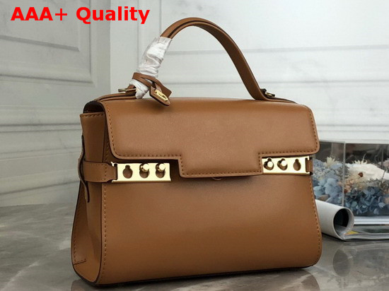 Delvaux Tempete Mini Top Handle Bag Brown Calfskin Leather Replica