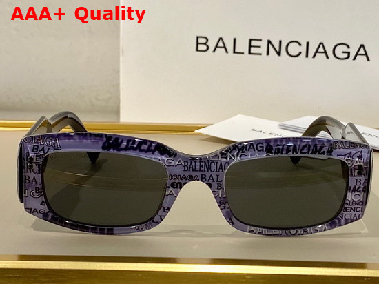 Balenciaga Rectangle Sunglasses with Allover Balenciaga Logo Replica
