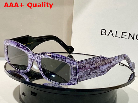 Balenciaga Rectangle Sunglasses with Allover Balenciaga Logo Replica