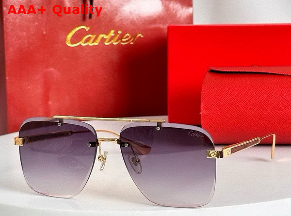 Cartier Square Sunglasses in Blue Lense Smooth Golden Finish Metal Replica