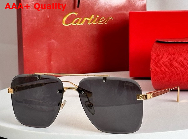 Cartier Square Sunglasses in Blue Lense Smooth Golden Finish Metal Replica