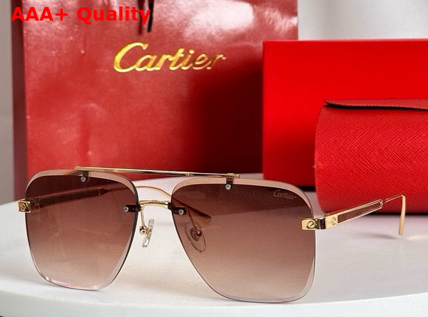 Cartier Square Sunglasses in Blue Lense Smooth Golden Finish Metal Replica