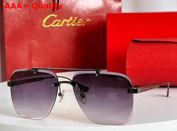 Cartier Square Sunglasses in Blue Lense Smooth Golden Finish Metal Replica