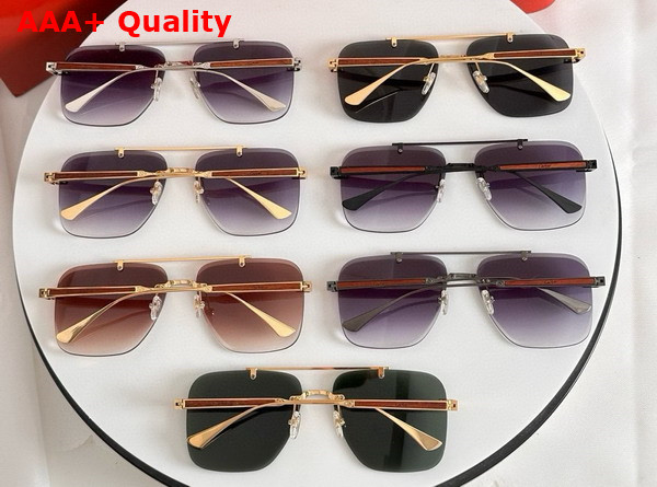 Cartier Square Sunglasses in Blue Lense Smooth Golden Finish Metal Replica