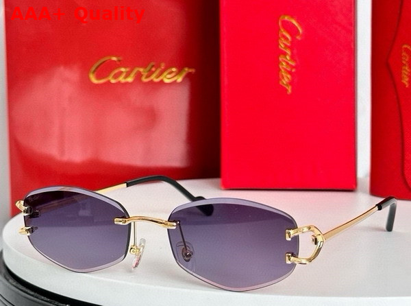 Cartier Sunglasses Classic C De Cartier Motif Smooth Golden Finish Metal Green Lenses Replica