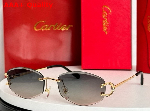 Cartier Sunglasses Classic C De Cartier Motif Smooth Golden Finish Metal Green Lenses Replica