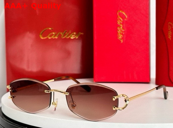 Cartier Sunglasses Classic C De Cartier Motif Smooth Golden Finish Metal Green Lenses Replica