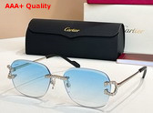 Cartier Sunglasses Classic C De Cartier Motif Smooth Golden Finish Metal with Diamonds Green Lenses Replica