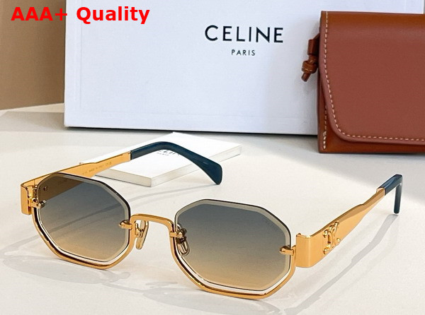 Celine Triomphe Sunglasses Golden Metal Blue Lense Replica