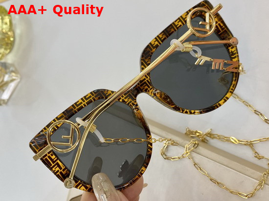 Fendi F IS Fendi FF Havana Acetate and Metal Sunglasses with Chain Replica