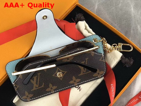Louis Vuitton Sunglasses Holder in Monogram Canvas and Blue Leather Replica