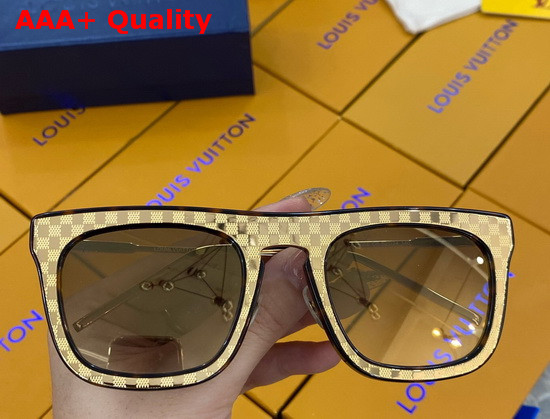 Louis Vuitton Womens Sunglasses Damier Patterned Frame Gold Replica