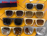Louis Vuitton Womens Sunglasses Damier Patterned Frame Gold Replica