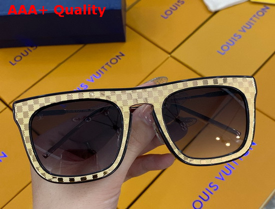 Louis Vuitton Womens Sunglasses Damier Patterned Frame Gold Replica
