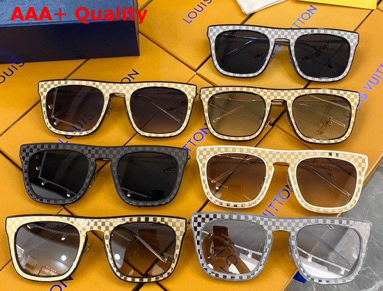 Louis Vuitton Womens Sunglasses Damier Patterned Frame Gold Replica