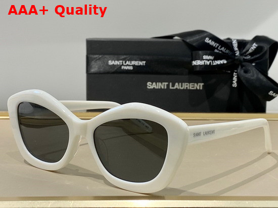 Saint Laurent Pillowed Pentagon Cat Eye Sunglasses with Acetate Frames Nylon Lenses and Saint Laurent Engraved Temples Black Replica