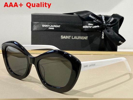 Saint Laurent Pillowed Pentagon Cat Eye Sunglasses with Acetate Frames Nylon Lenses and Saint Laurent Engraved Temples Black Replica