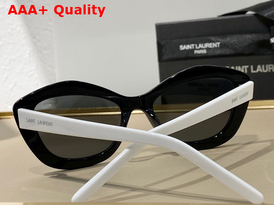 Saint Laurent Pillowed Pentagon Cat Eye Sunglasses with Acetate Frames Nylon Lenses and Saint Laurent Engraved Temples Black Replica