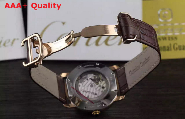 Cartier Ronde Louis Cartier Watch Pink Gold Leather Strap for Sale