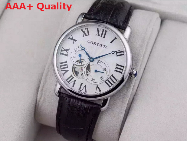 Cartier Rotonde De Cartier Flying Tourbillon Watch Steel Leather Strap for Sale