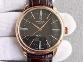 Rolex Cellini Gold Black Panel Leather Strap for Sale