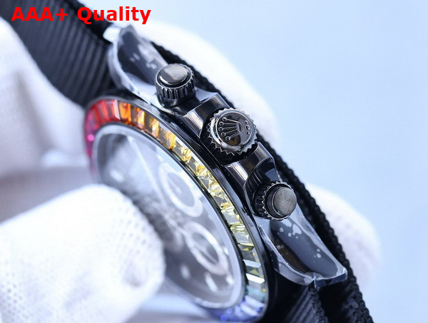 Rolex Cosmograph Daytona Watch in Black with Multicolor Crystals Replica