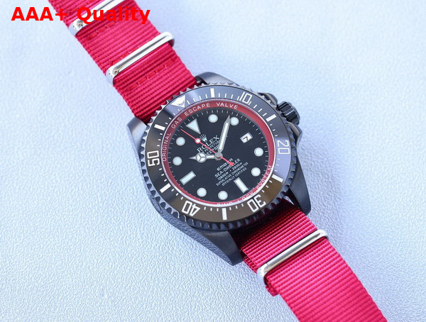 Rolex Deepsea Watch in Black with Red Nylon Strap Replica