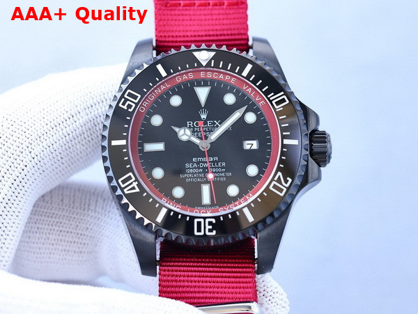 Rolex Deepsea Watch in Black with Red Nylon Strap Replica