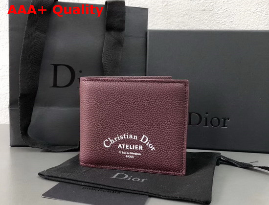 Christian Dior Atelier Wallet in Burgundy Grained Calfskin Replica