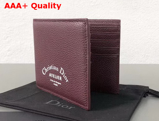 Christian Dior Atelier Wallet in Burgundy Grained Calfskin Replica