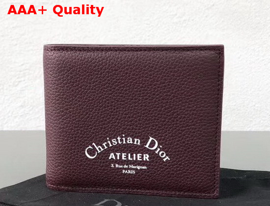 Christian Dior Atelier Wallet in Burgundy Grained Calfskin Replica