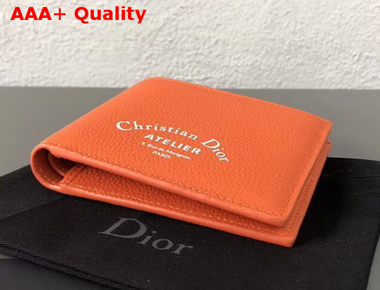 Christian Dior Atelier Wallet in Orange Grained Calfskin Replica