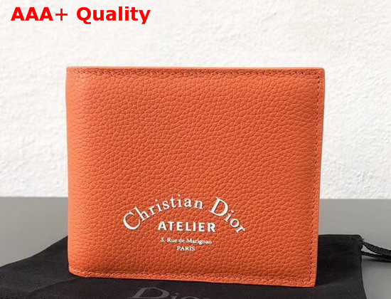 Christian Dior Atelier Wallet in Orange Grained Calfskin Replica