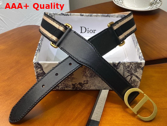 Christian Dior Belt Black and Cream Christian Dior Embroidered Canvas Replica