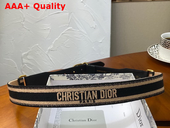 Christian Dior Belt Black and Cream Christian Dior Embroidered Canvas Replica