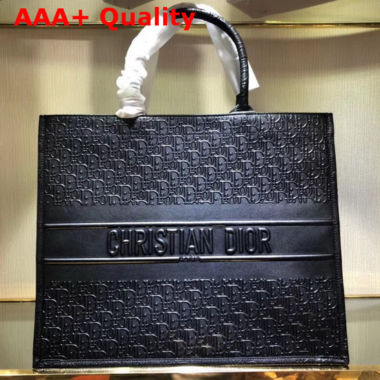 Christian Dior Book Tote Bag in Embossed Calfskin Black Replica